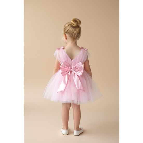 Kız Bebek Kız Çocuk Doğum Günü Parti Düğün Elbise Balonkol Fiyonklu Tüllü Tütü Astarlı