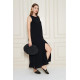 Kadın Siyah Sıfır Kol Aerobin Kumaş A Kesim Yırtmaçlı Maxi Yazlık Elbise 3760330