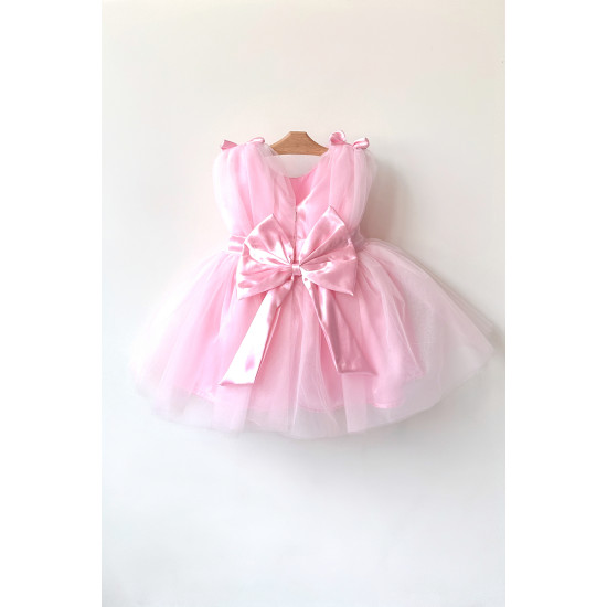 Kız Bebek Kız Çocuk Doğum Günü Parti Düğün Elbise Balonkol Fiyonklu Tüllü Tütü Astarlı