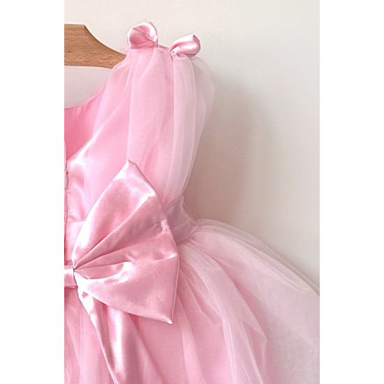 Kız Bebek Kız Çocuk Doğum Günü Parti Düğün Elbise Balonkol Fiyonklu Tüllü Tütü Astarlı