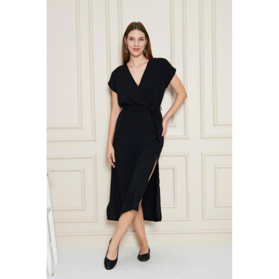 Pasaklı Giyim Kadın Kruvaze Yaka Elbise 3764341 Siyah