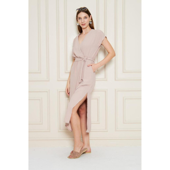 Pasaklı Giyim Kadın Kruvaze Yaka Elbise 3764341 Pudra
