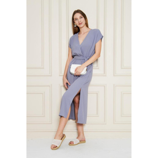 Pasaklı Giyim Kadın Kruvaze Yaka Elbise 3764341 Gri