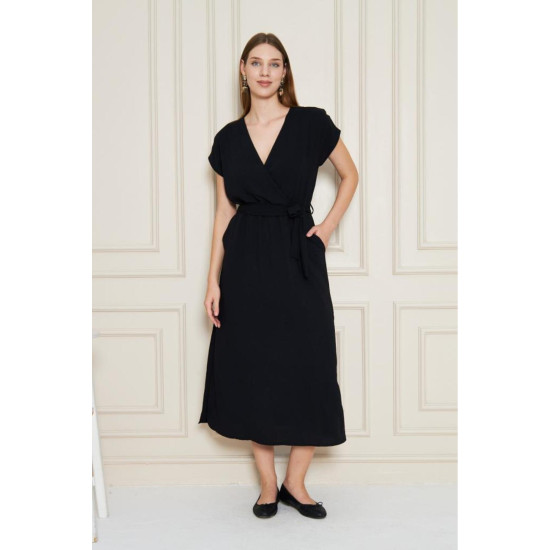 Pasaklı Giyim Kadın Kruvaze Yaka Elbise 3764341 Siyah