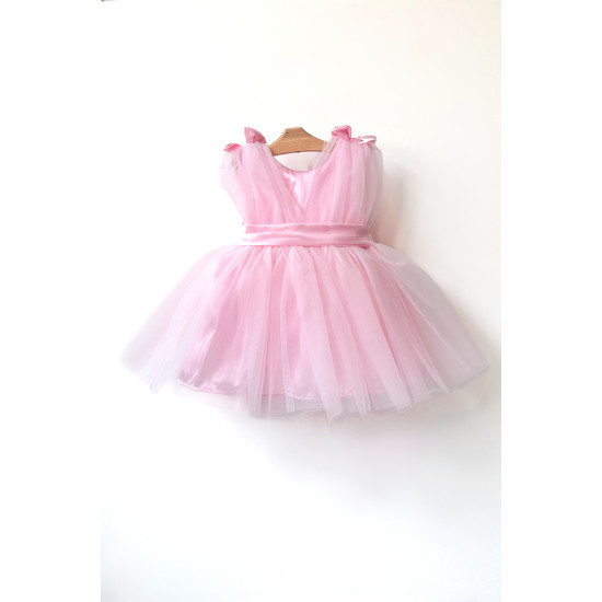 Kız Bebek Kız Çocuk Doğum Günü Parti Düğün Elbise Balonkol Fiyonklu Tüllü Tütü Astarlı