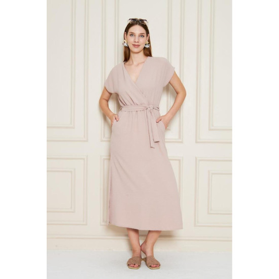 Pasaklı Giyim Kadın Kruvaze Yaka Elbise 3764341 Pudra