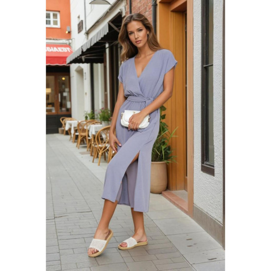 Pasaklı Giyim Kadın Kruvaze Yaka Elbise 3764341 Gri