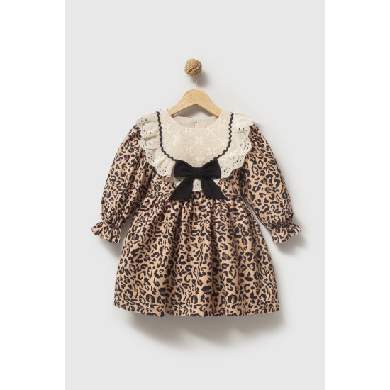 Kız Bebek Elbise Kız Çocuk Elbise Leopar Doğum Günü Parti Düğün Özel Gün Uzun Kol Astarlı Elbise