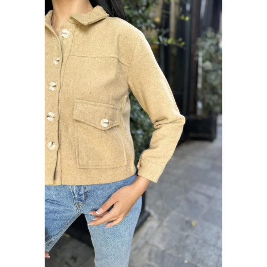 Kadın Kaşe Ceket – Düğmeli, Çift Cepli, Klasik Yaka, Günlük Şık Stil 3291275