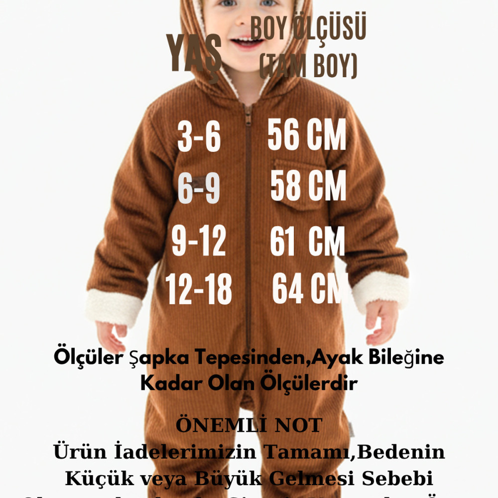 Kız Erkek Unisex Mevsimlik Çift Kat Kadife Ultrasoft Şapkalı Bebek Çocuk Uyku Tulumu Astronot Tulum Açık Kahverengi