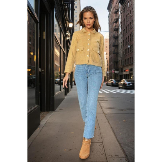 Kadın Kaşe Ceket – Düğmeli, Çift Cepli, Klasik Yaka, Günlük Şık Stil 3291275