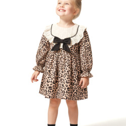Kız Bebek Elbise Kız Çocuk Elbise Leopar Doğum Günü Parti Düğün Özel Gün Uzun Kol Astarlı Elbise