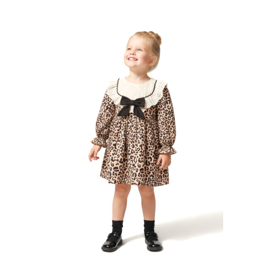 Kız Bebek Elbise Kız Çocuk Elbise Leopar Doğum Günü Parti Düğün Özel Gün Uzun Kol Astarlı Elbise