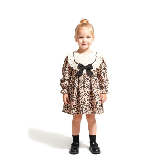 Kız Bebek Elbise Kız Çocuk Elbise Leopar Doğum Günü Parti Düğün Özel Gün Uzun Kol Astarlı Elbise