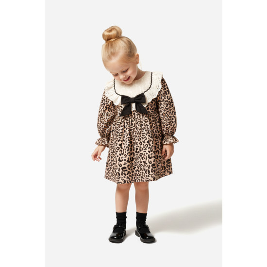 Kız Bebek Elbise Kız Çocuk Elbise Leopar Doğum Günü Parti Düğün Özel Gün Uzun Kol Astarlı Elbise
