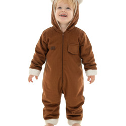 Kız Erkek Unisex Mevsimlik Çift Kat Kadife Ultrasoft Şapkalı Bebek Çocuk Uyku Tulumu Astronot Tulum Koyu Kahverengi