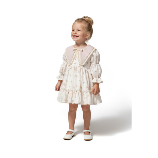 Kız Bebek Elbise Kız Çocuk Elbise Yakalı Doğum Günü Parti Düğün Özel Gün Uzun Kol Astarlı Elbise