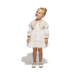 Kız Bebek Elbise Kız Çocuk Elbise Yakalı Doğum Günü Parti Düğün Özel Gün Uzun Kol Astarlı Koyu Pembe