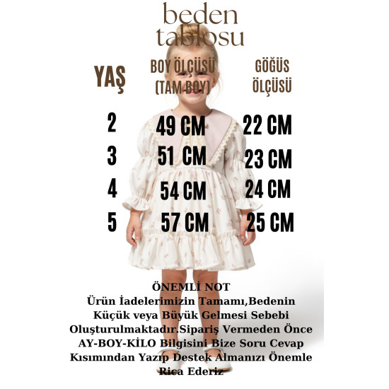 Kız Bebek Elbise Kız Çocuk Elbise Yakalı Doğum Günü Parti Düğün Özel Gün Uzun Kol Astarlı Elbise