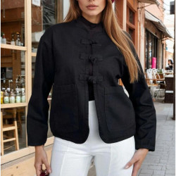 Kadın Oversize Denim Kot Ceket – Bağlama Detaylı, Oval Kesim KT00102451