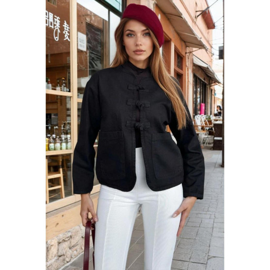 Kadın Oversize Denim Kot Ceket – Bağlama Detaylı, Oval Kesim KT00102451