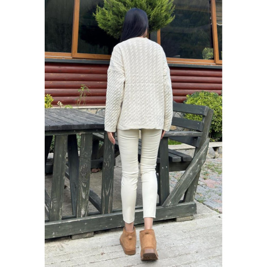 Kadın Ekru Tayt Pantolon, Arka Beli Lastikli, Esnek 3655220