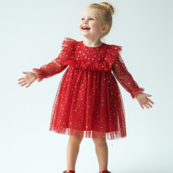 BabyAnimals Tüllü Yıldızlı Kız Çocuk Elbise Kırmızı
