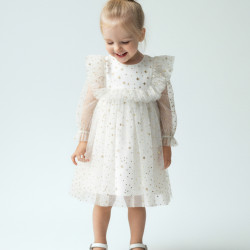 BabyAnimals Tüllü Yıldızlı Kız Çocuk Elbise Beyaz