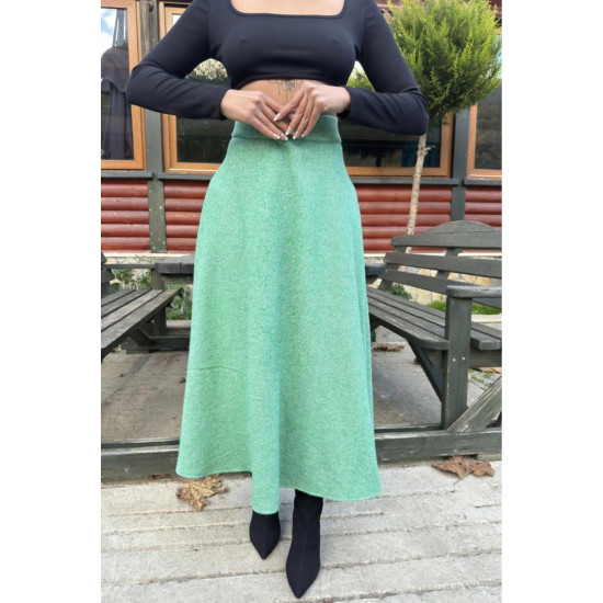 Pasaklı Giyim Kadın Kışlık Kırçıllı Kaşe Yüksek Bel Şık Uzun Kiloş Etek Yeşil 3528330