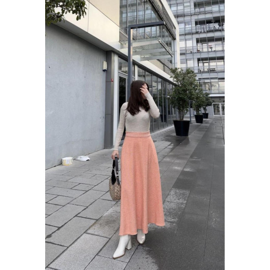 Pasaklı Giyim Kadın Kışlık Kırçıllı Kaşe Yüksek Bel Şık Uzun Kiloş Etek Turuncu 3528330