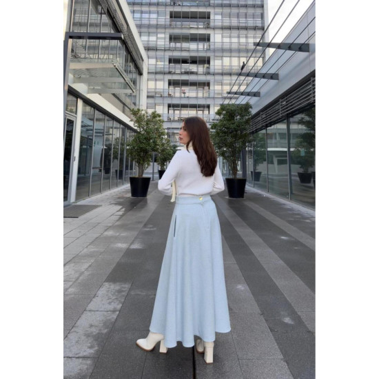 Pasaklı Giyim Kadın Kışlık Kırçıllı Kaşe Yüksek Bel Şık Uzun Kiloş Etek Mavi 3528330