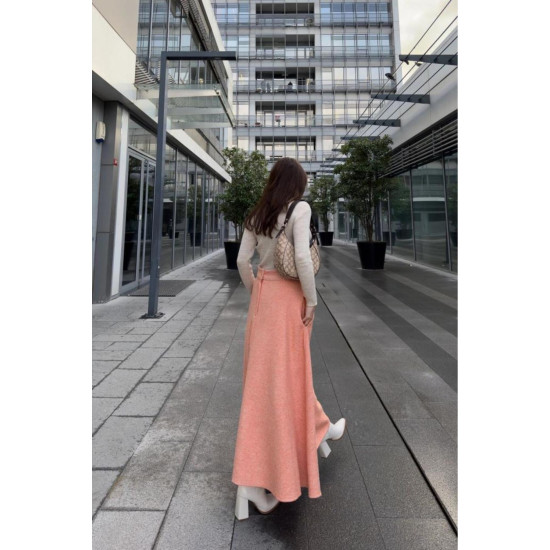 Pasaklı Giyim Kadın Kışlık Kırçıllı Kaşe Yüksek Bel Şık Uzun Kiloş Etek Turuncu 3528330