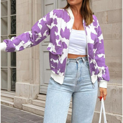 Kadın Desenli Gabardin Kumaş Bomber Ceket Mont,Cepli,Tam Kalıp 3567253