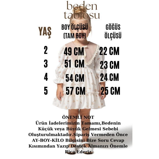 Kız Bebek Elbise Kız Çocuk Elbise Yakalı Doğum Günü Parti Düğün Özel Gün Uzun Kol Astarlı Elbise