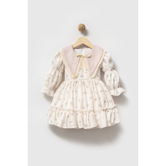 Kız Bebek Elbise Kız Çocuk Elbise Yakalı Doğum Günü Parti Düğün Özel Gün Uzun Kol Astarlı Elbise