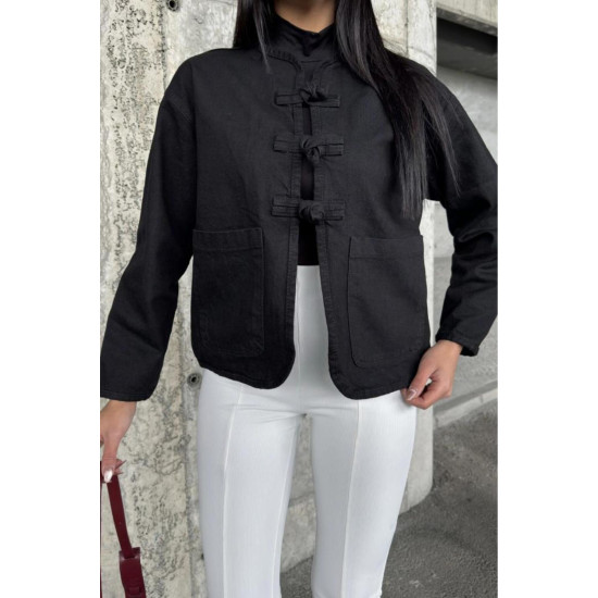 Kadın Oversize Denim Kot Ceket – Bağlama Detaylı, Oval Kesim KT00102451