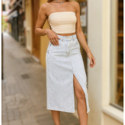 Kadın Kot Etek, Ön ve Arka Cepli, Yırtmaçlı,Midi,Spor,Kalem Jean Etek KT0094319