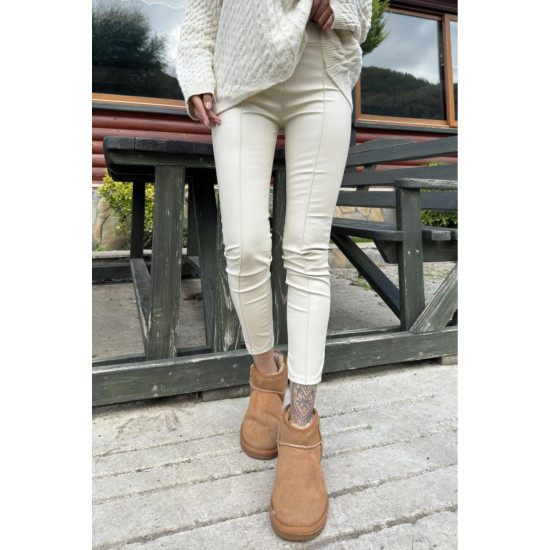 Kadın Ekru Tayt Pantolon, Arka Beli Lastikli, Esnek 3655220