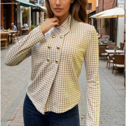 Kadın Bej Dik Yaka İnce Baharlık Şık Tarz Jakar Örme Ceket (Astarsız) 3512230