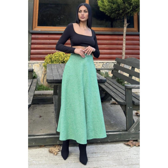 Pasaklı Giyim Kadın Kışlık Kırçıllı Kaşe Yüksek Bel Şık Uzun Kiloş Etek Yeşil 3528330
