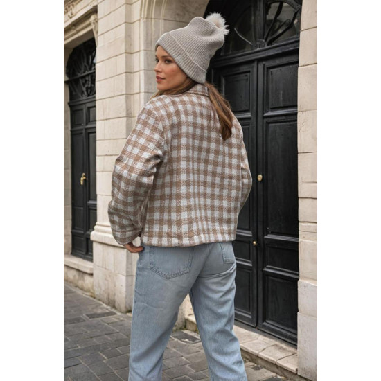 Kadın Şanel Ekose Oduncu Tüvit Kısa Cepli Kaşe Ceket 3540209