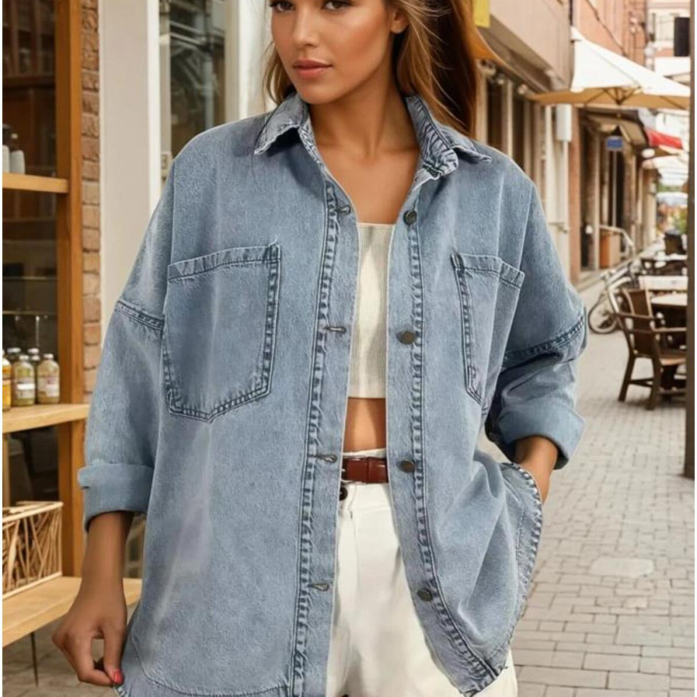 Pasaklı Giyim Kadın Kot Ceket Gömlek Kt089451 Buz Mavi