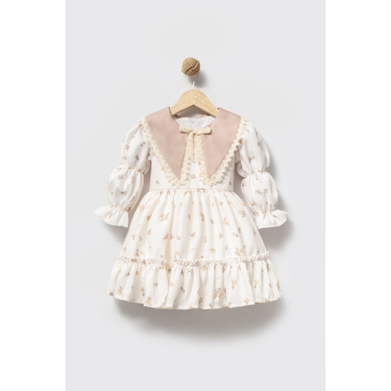 Kız Bebek Elbise Kız Çocuk Elbise Yakalı Doğum Günü Parti Düğün Özel Gün Uzun Kol Astarlı Elbise