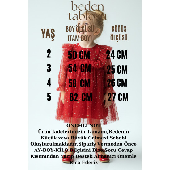 BabyAnimals Tüllü Yıldızlı Kız Çocuk Elbise Kırmızı