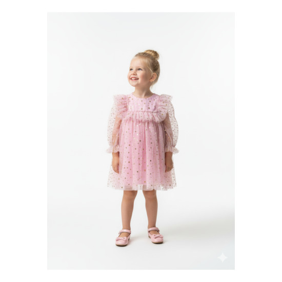 BabyAnimals Tüllü Yıldızlı Kız Çocuk Elbise Pembe