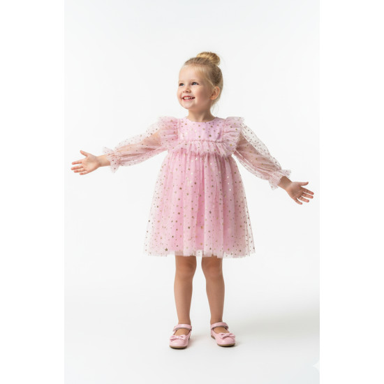 BabyAnimals Tüllü Yıldızlı Kız Çocuk Elbise Pembe