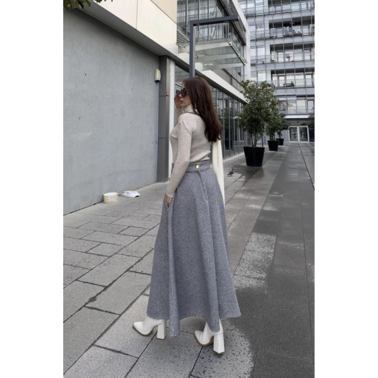 Pasaklı Giyim Kadın Kışlık Kırçıllı Kaşe Yüksek Bel Şık Uzun Kiloş Etek Antrasit 3528330