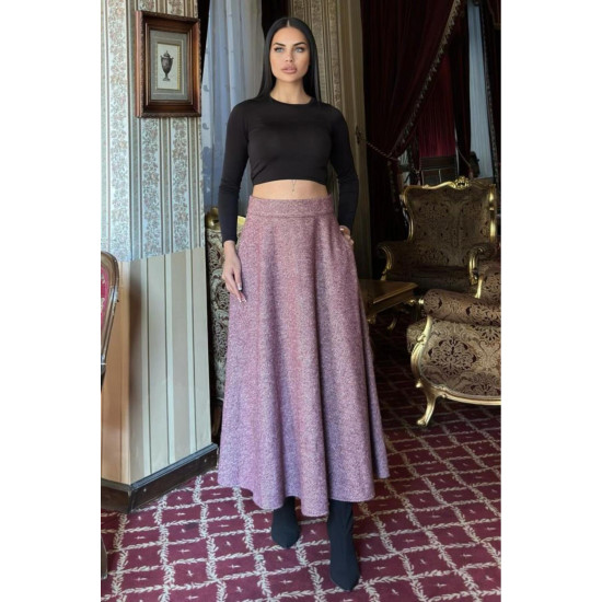 Pasaklı Giyim Kadın Kışlık Kırçıllı Kaşe Yüksek Bel Şık Uzun Kiloş Etek Bordo 3528330