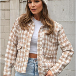 Kadın Şanel Ekose Oduncu Tüvit Kısa Cepli Kaşe Ceket 3540209
