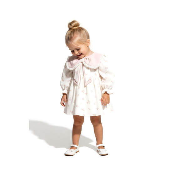 Kız Bebek Elbise Kız Çocuk Elbise Yakalı Doğum Günü Parti Düğün Özel Gün Uzun Kol Astarlı Çiçekli Koyu Pembe